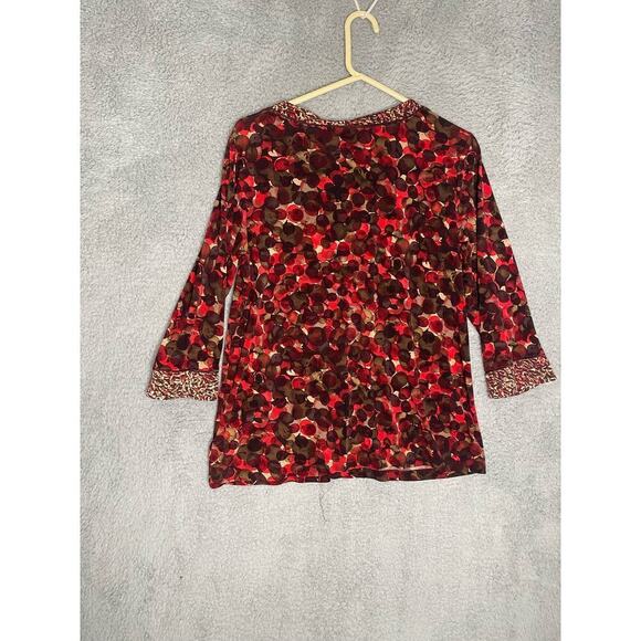 Susan Graver red quarter sleeve geometric blouse gathered career professional M - Picture 7 of 9